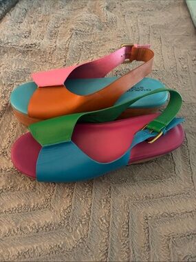Charlotte Stone Multicolor Leather Slingback Sandals - Pink, Blue, Green, Orange